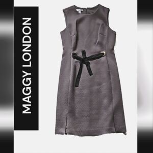 Maggy London Gray Textured Dress with Black Bow Size 8